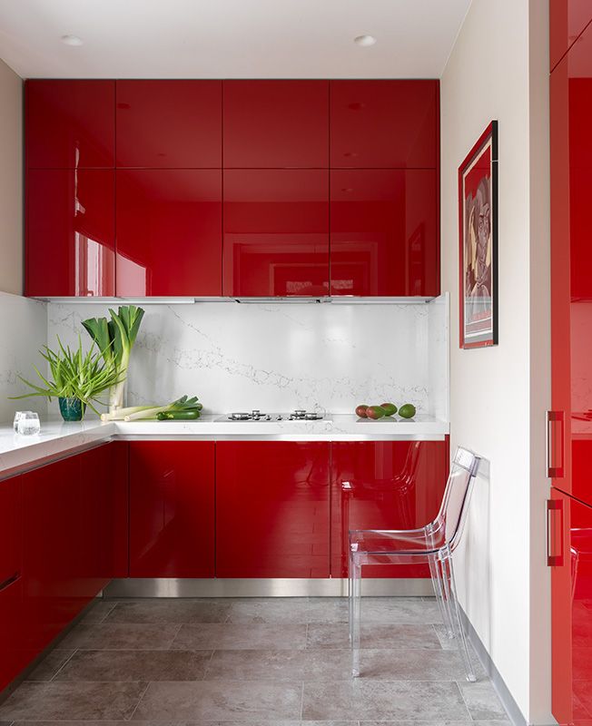 Дизайн яркой красной кухни в современном интерьере (50 реальных фото)