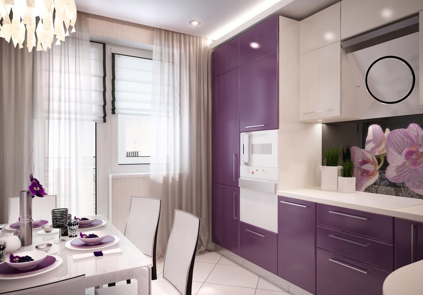 Кухня в сиреневых тонах. Красивые современные кухни. Кухня в фиолетовых тонах. Фиолетовая кухня в интерьере.